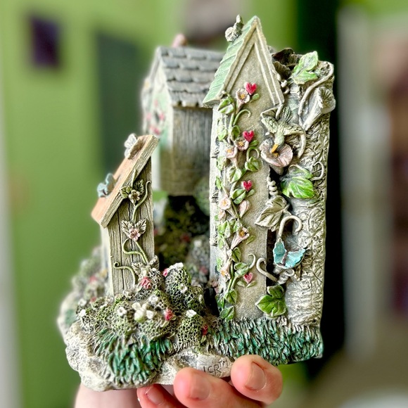 Vintage Cottagecore Cabin Bird Moon Whimsical Magical Bird Tree House Fairy Art - Picture 4 of 9